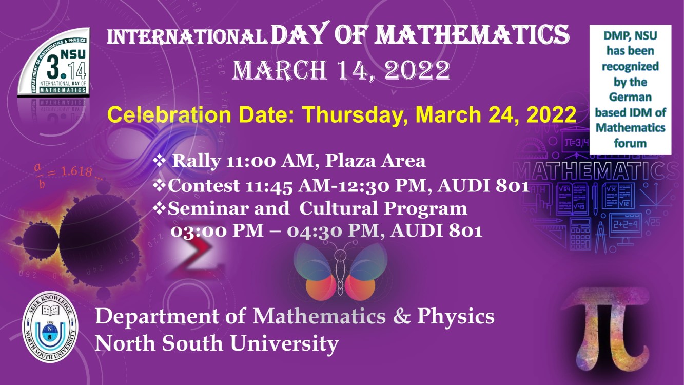 Celebration Of The International Day Of Mathematics On 24Th March 2022 |  North South University