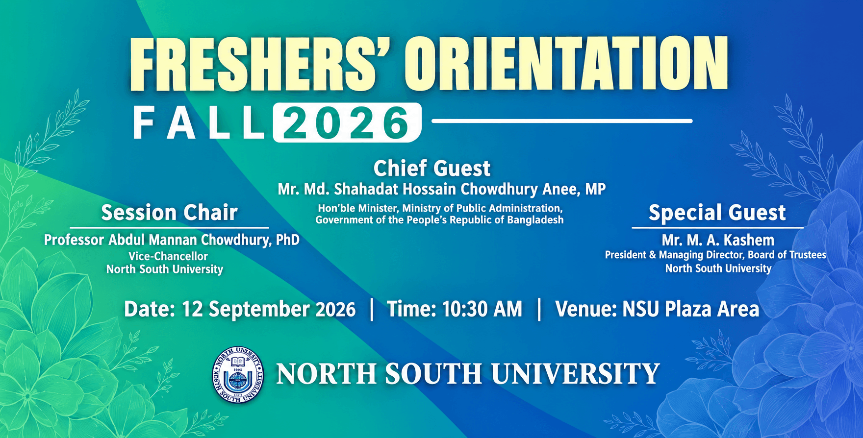 Freshers' Orientation, Fall 2026