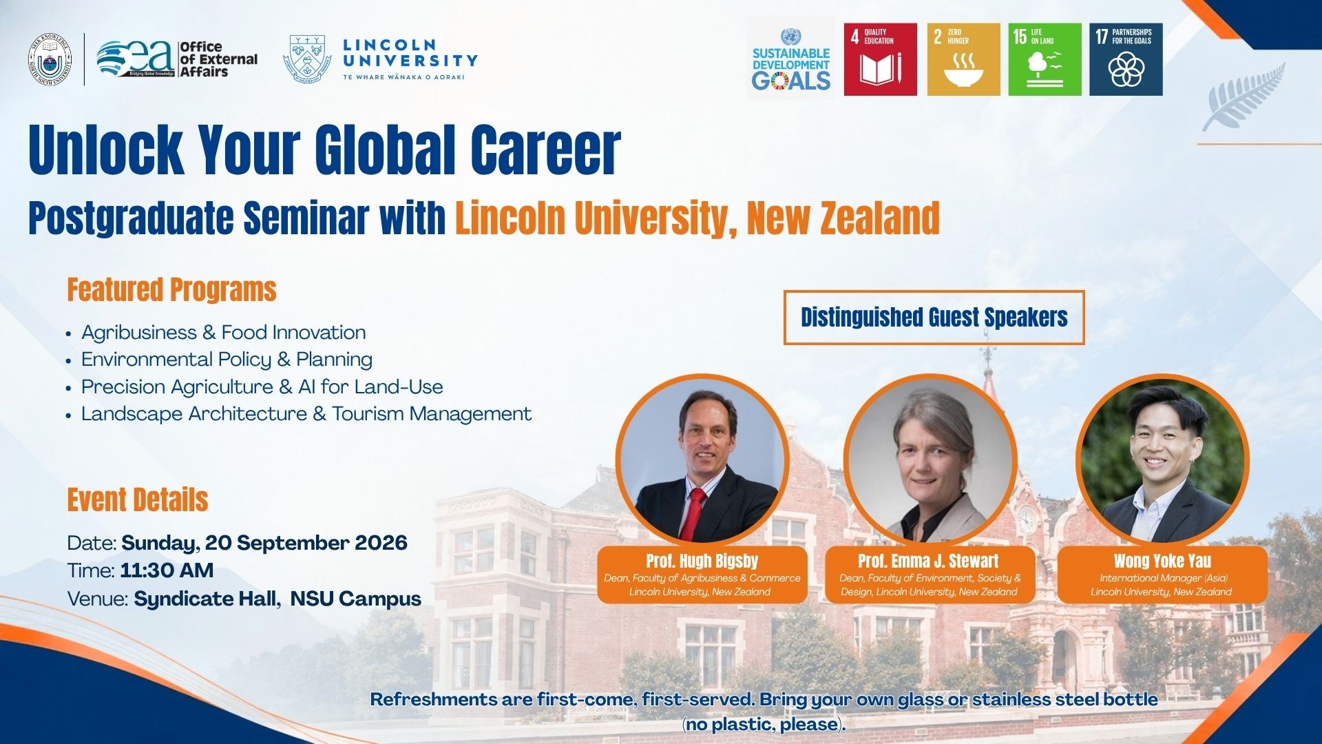 Unlock Your Global Career: Postgraduate Seminar with Lincoln University, New Zealand